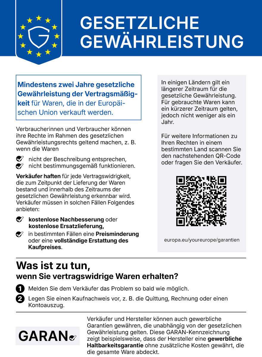Gesetzliche Garantie – harmonisierter Hinweis