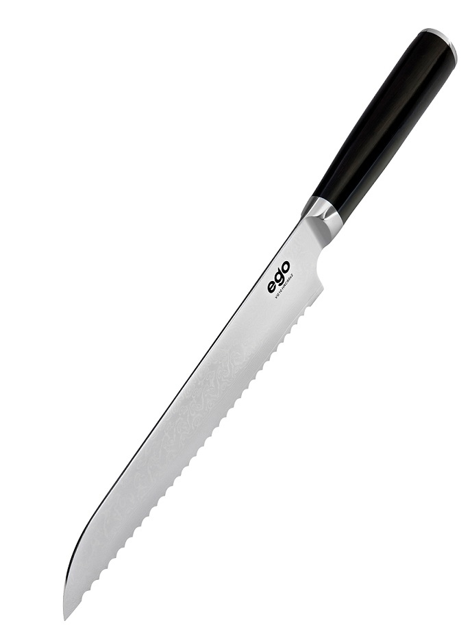EGO Wilfa Damast Stahl Brotmesser, 700231, ideal zum Schneiden von Brot. Hochwertige Klinge, ergonomischer Griff, langlebig und präzise.