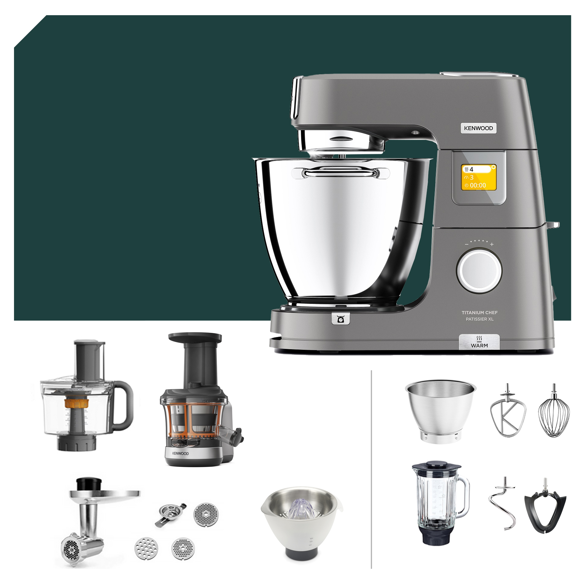 Kenwood Titanium Chef Patissier XL KWL 90: Leistungsstarke Küchenmaschine mit umfangreichem Zubehör. Deutsche Garantie inklusive.