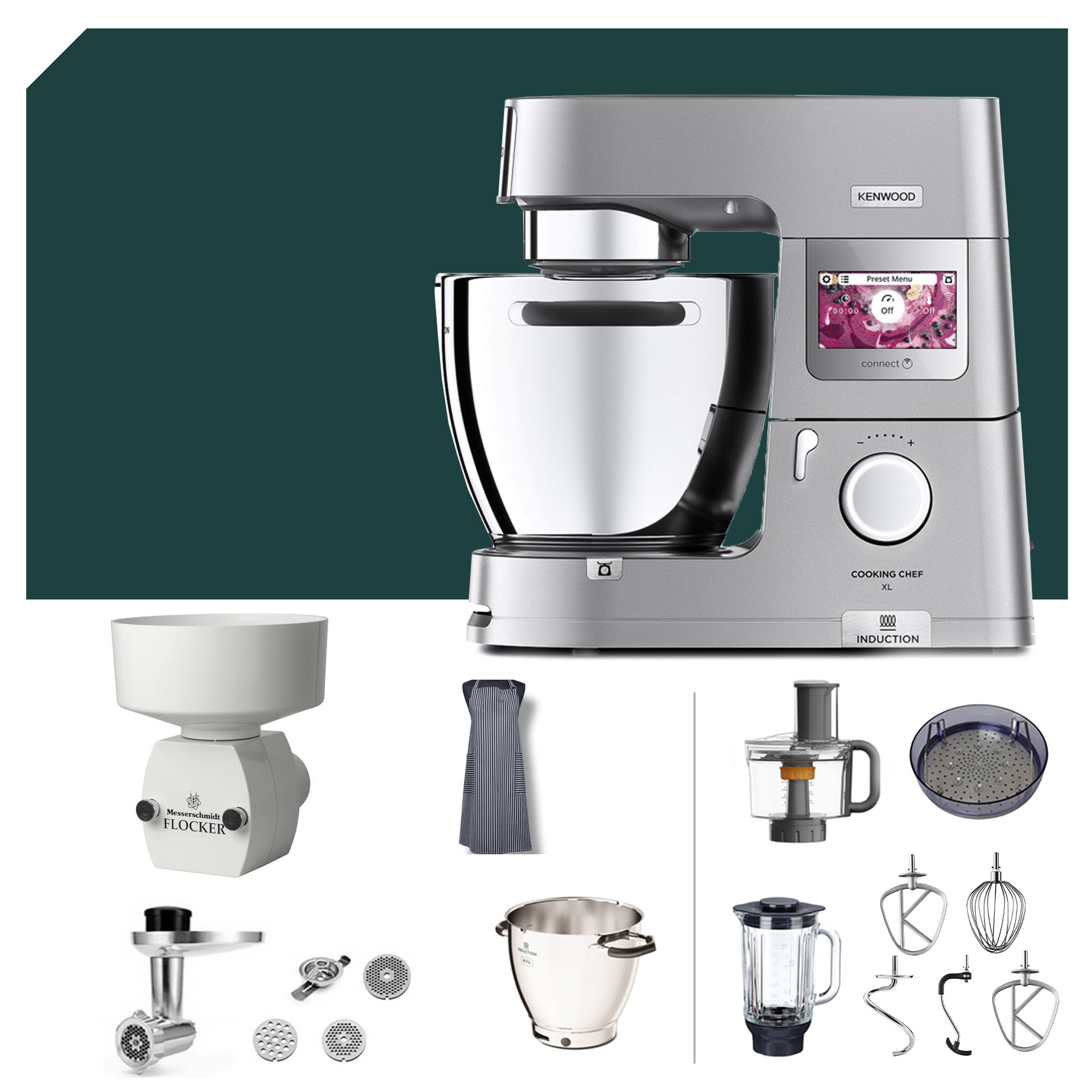 Kenwood KCL 95 Cooking Chef XL Connect: multifunktionale Küchenmaschine mit Fitness-Paket und vielseitigem Zubehör für gesunde Küche.