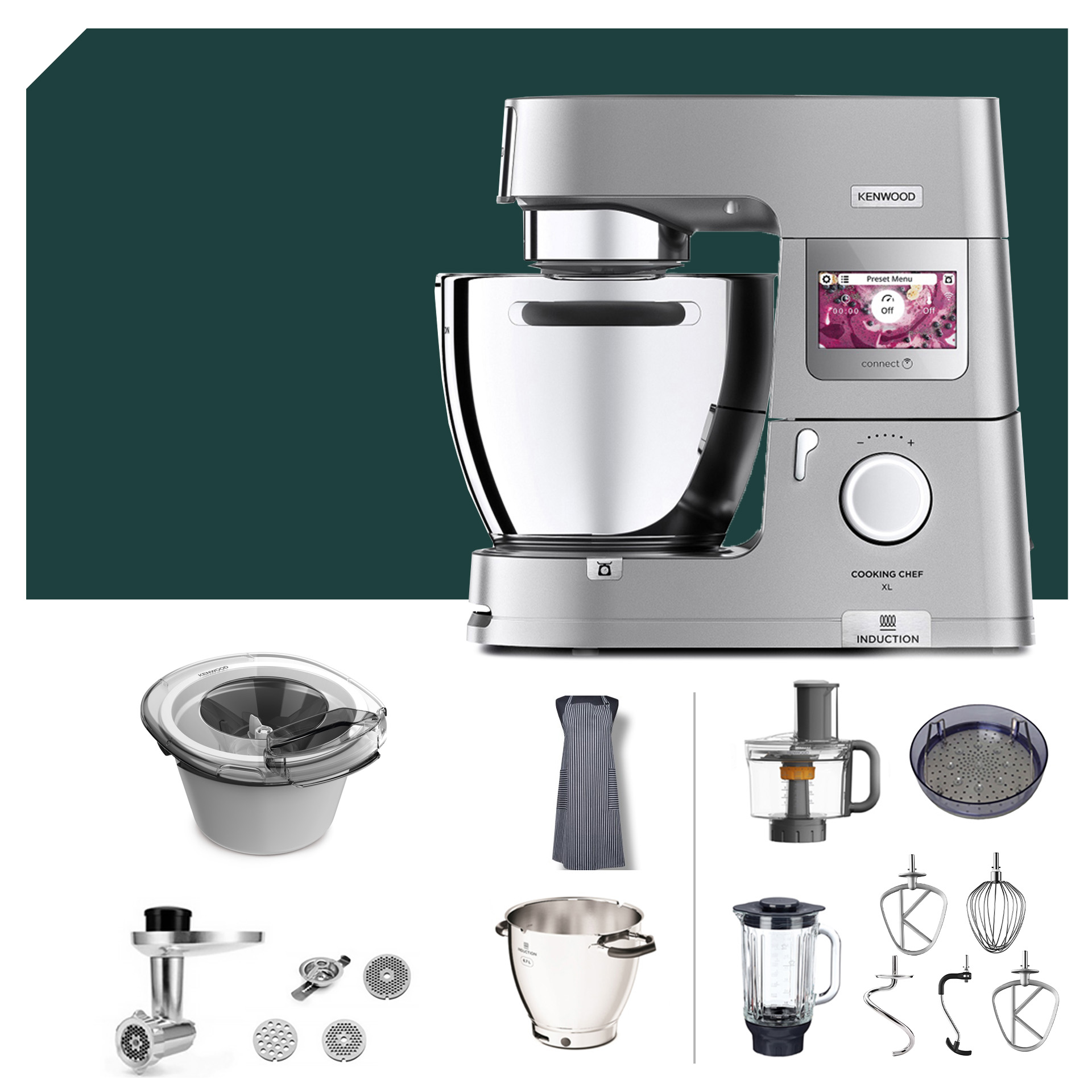 Kenwood KCL 95 Cooking Chef XL Connect mit Zubehör: vielseitige Küchenmaschine für kreatives Kochen und Backen. Sommer-Paket ohne Logo.