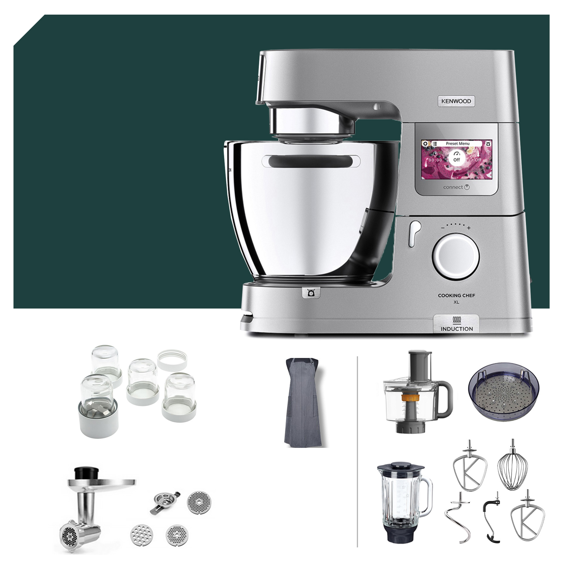 Winter-Paket Kenwood KCL 95 Cooking Chef XL Connect mit Küchenmaschinen und Zubehör: Mischung aus Hochwertigkeit und Funktionalität.