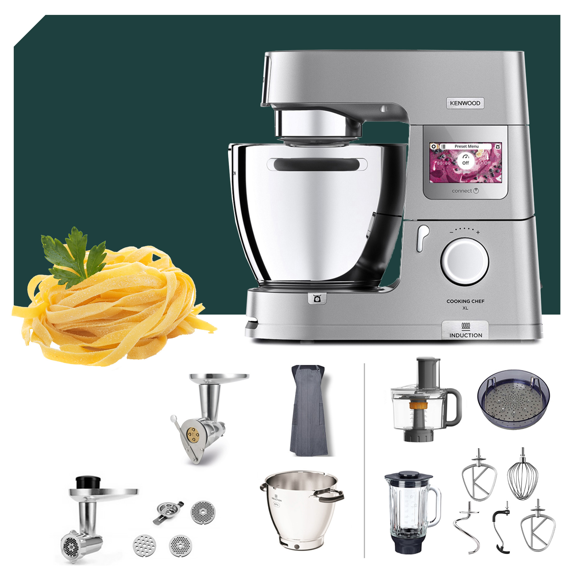Kenwood KCL 95 Cooking Chef XL Connect im Italia-Paket, ideal für vielseitige Küchenanwendungen und hochwertiges Zubehör.