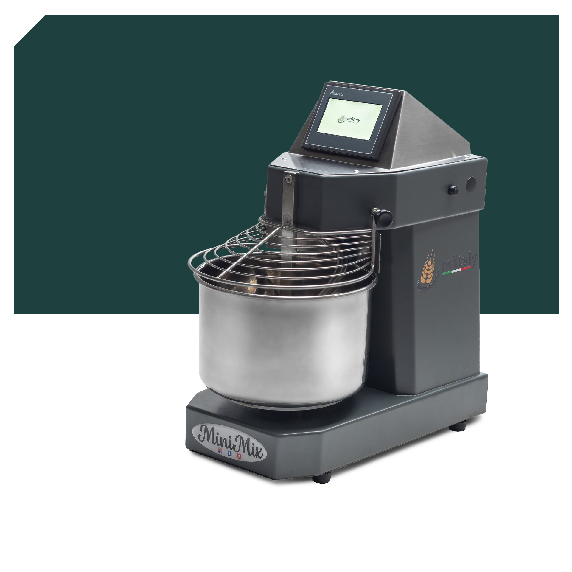 Küchenmaschine MF Italy Minimix PRO 5 grau, Spiral-Knetmaschine, ideal für professionelle Teigzubereitung, ohne Logo.