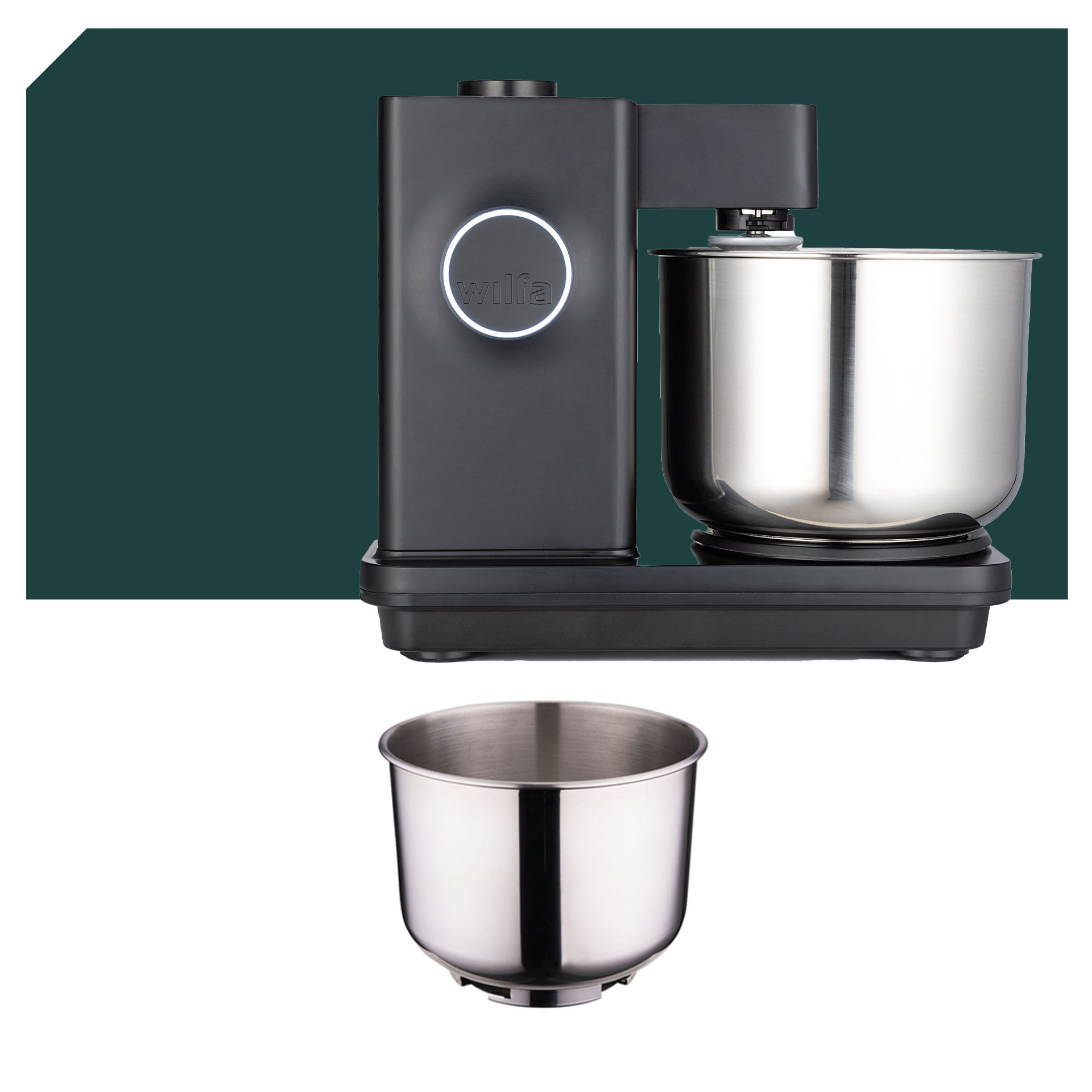 Wilfa Probaker Küchenmaschine KM1B-70 und Zusatzschüssel Paket, schwarz, mit 5 Jahren Garantie. Ideal für vielfältige Küchenanwendungen.