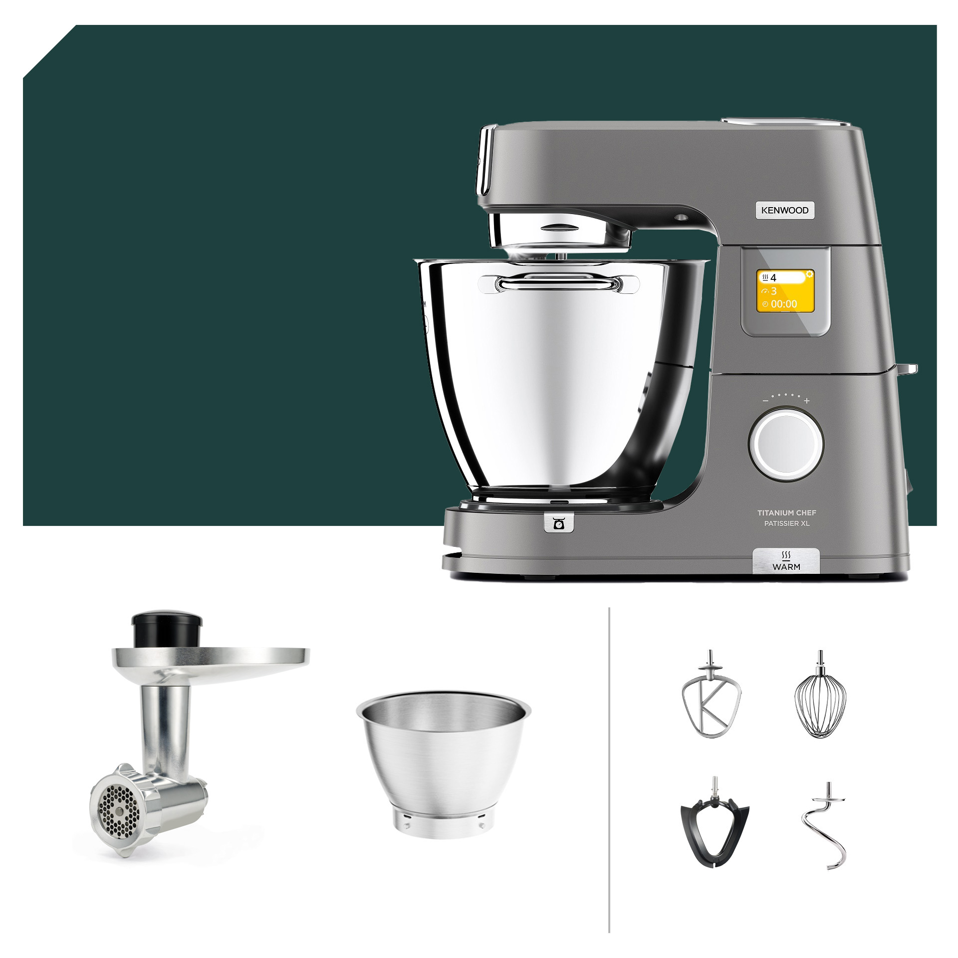 Fleischwolf Paket Kenwood Titanium Chef Patissier XL KWL90.164SI Küchenmaschine mit Deutscher Garantie