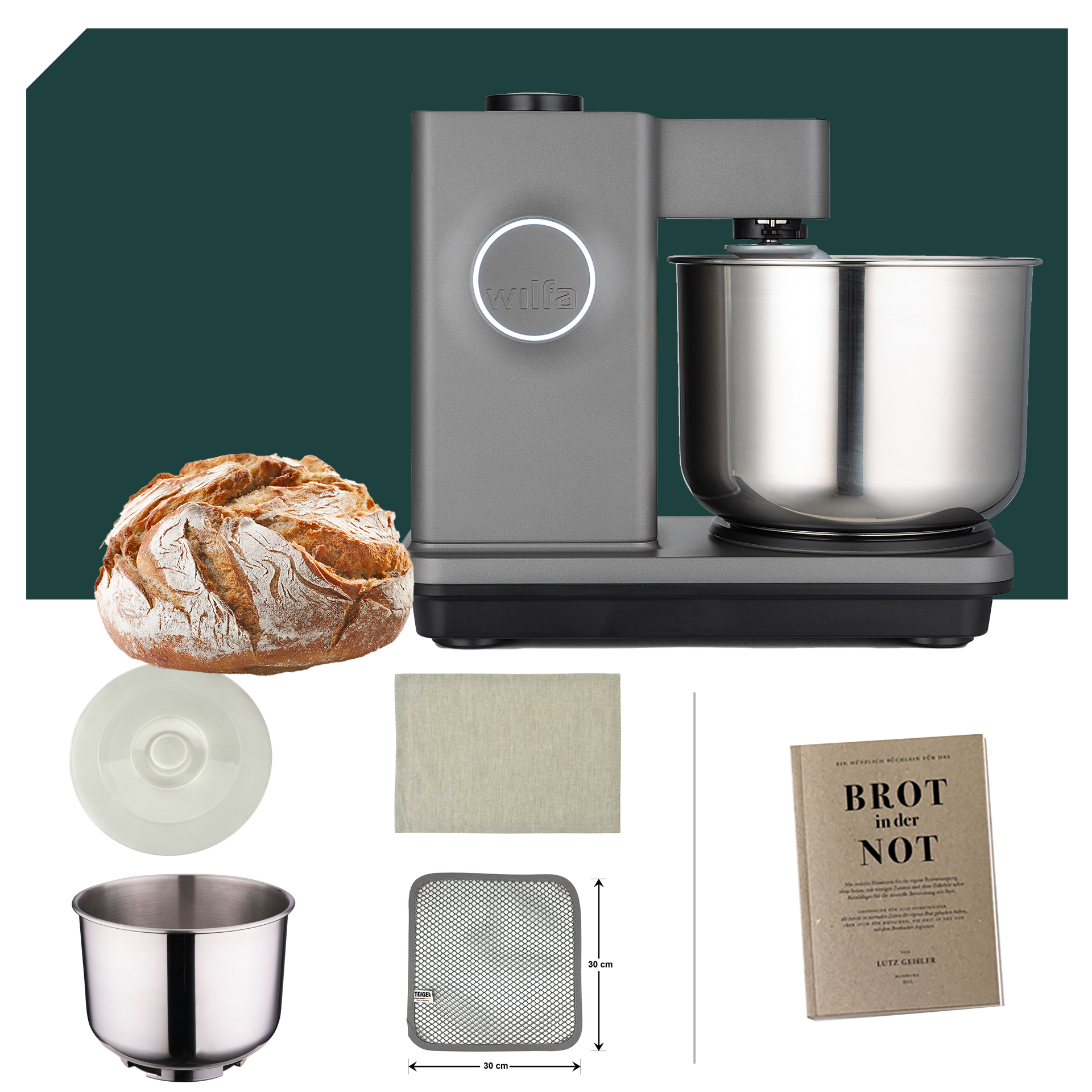 Brotback Maxi Paket Wilfa Probaker Küchenmaschine KM1GY-70 Grau mit 5 Jahren Garantie