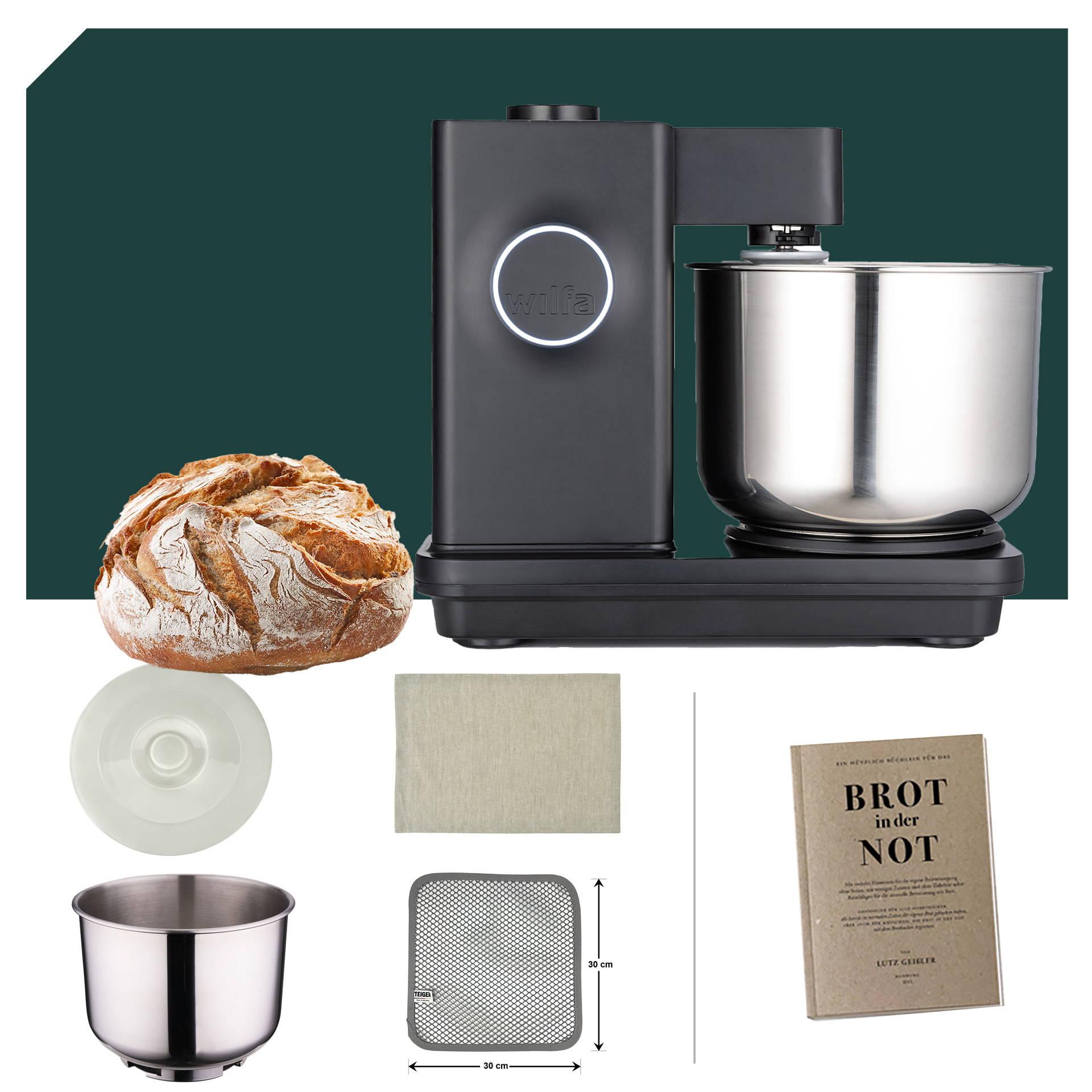 Brotback Maxi Paket Wilfa Probaker Küchenmaschine KM1B-70 Schwarz mit 5 Jahren Garantie