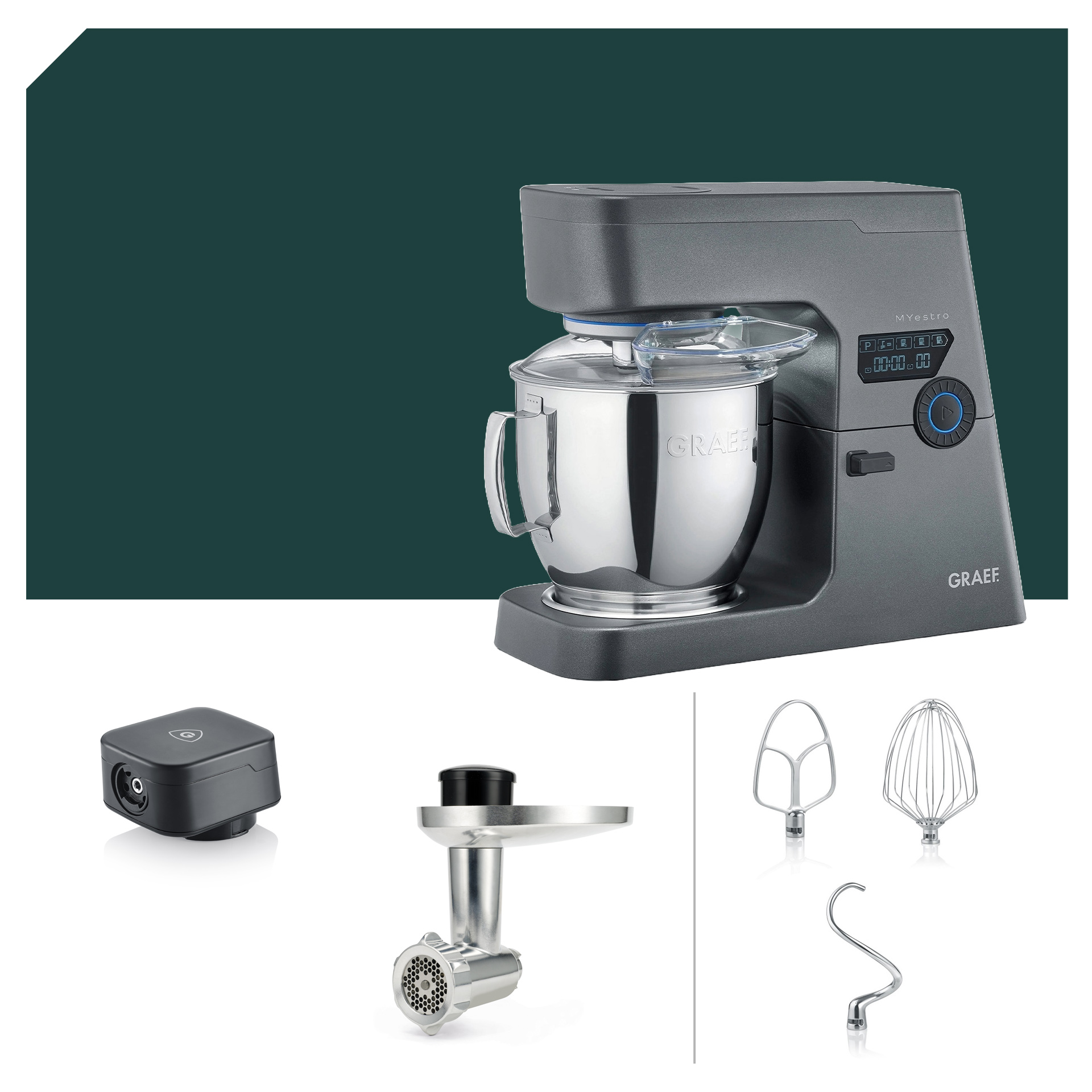 Fleischwolf Paket Graef MYestro Anthrazit Küchenmaschine KM 7016