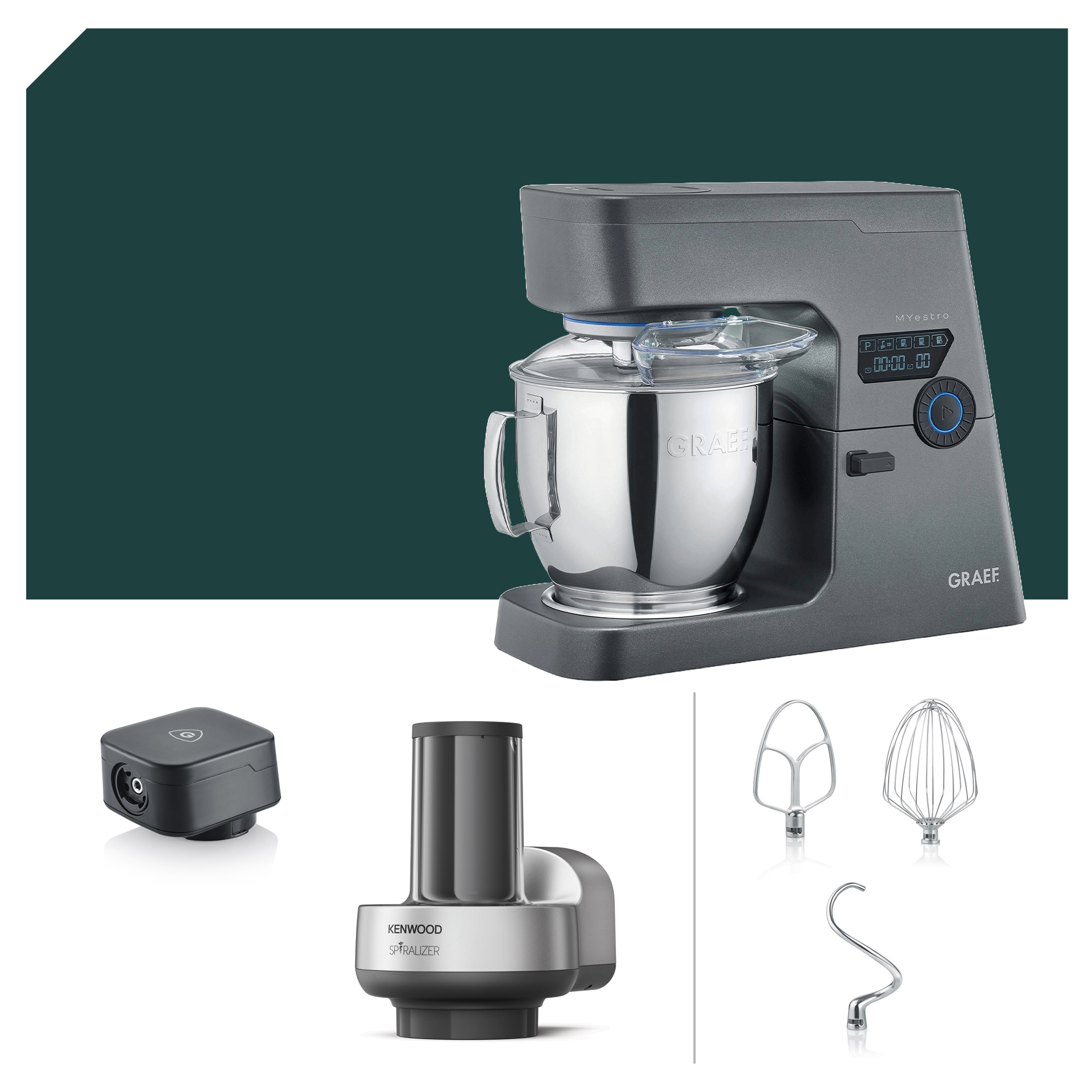 Spiralschneider Paket Graef MYestro Anthrazit Küchenmaschine KM 7016