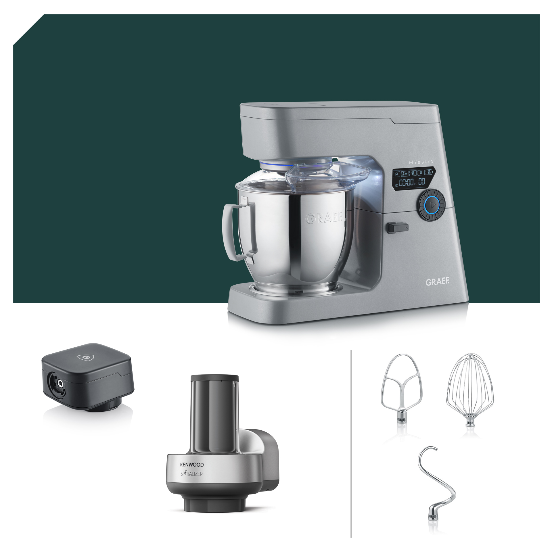 Spiralschneider Paket Graef MYestro Light Grey Küchenmaschine KM 7010EU