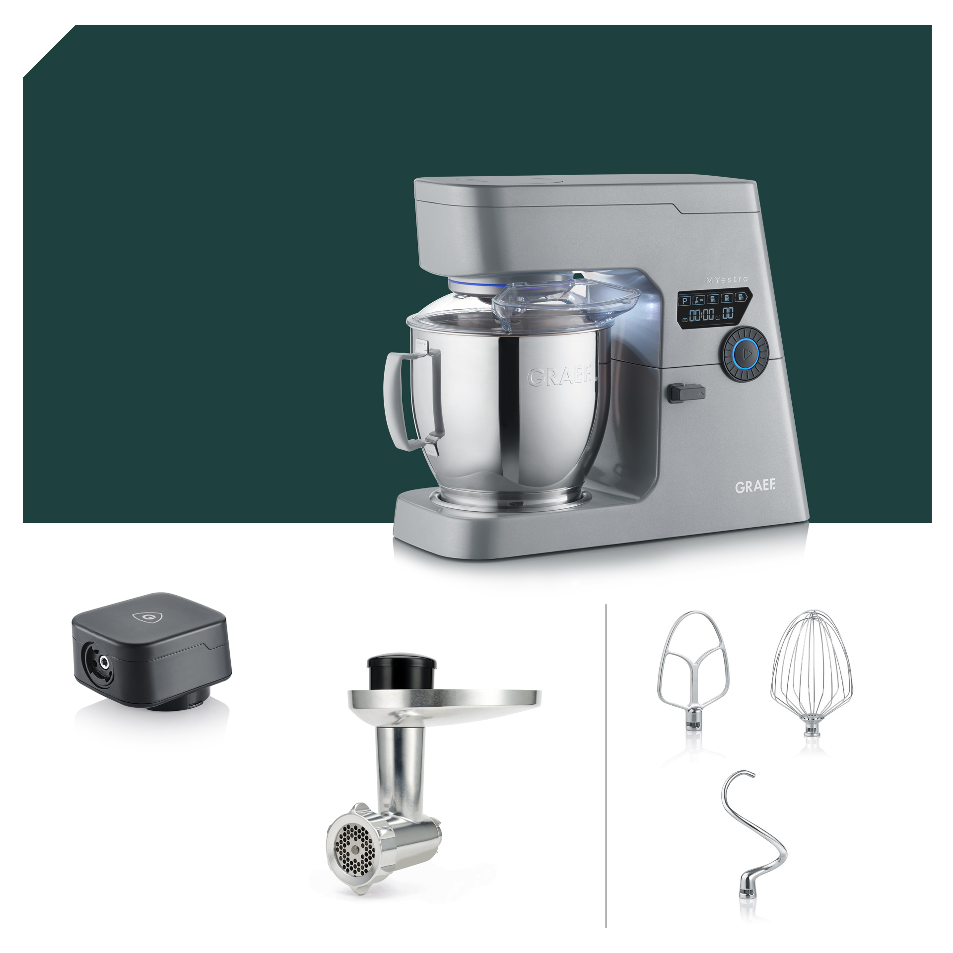 Fleischwolf Paket Graef MYestro Light Grey Küchenmaschine KM 7010EU