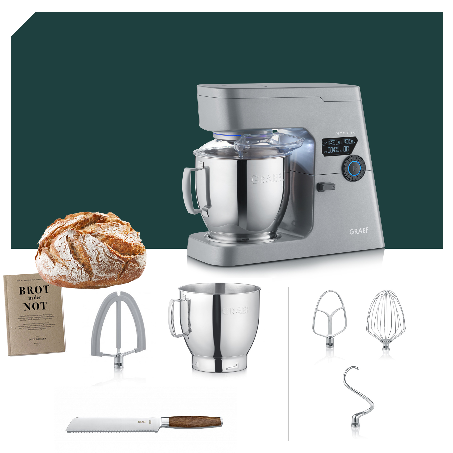 Brotback Paket Graef MYestro Light Grey Küchenmaschine KM 7010EU