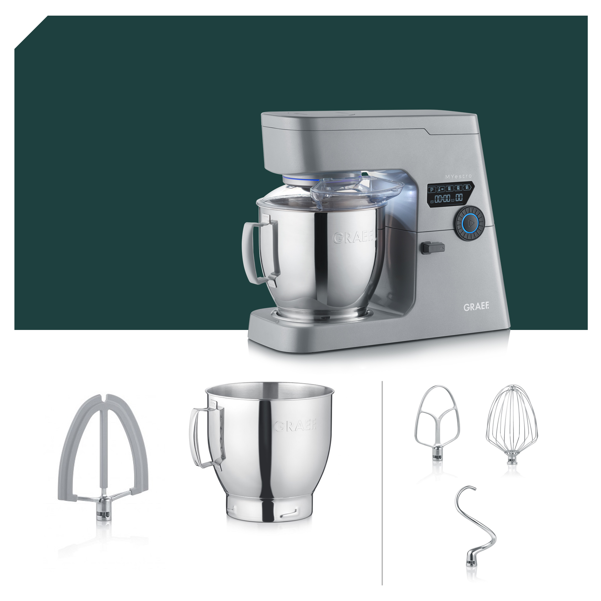 Profi Paket Graef MYestro Light Grey Küchenmaschine KM 7010EU