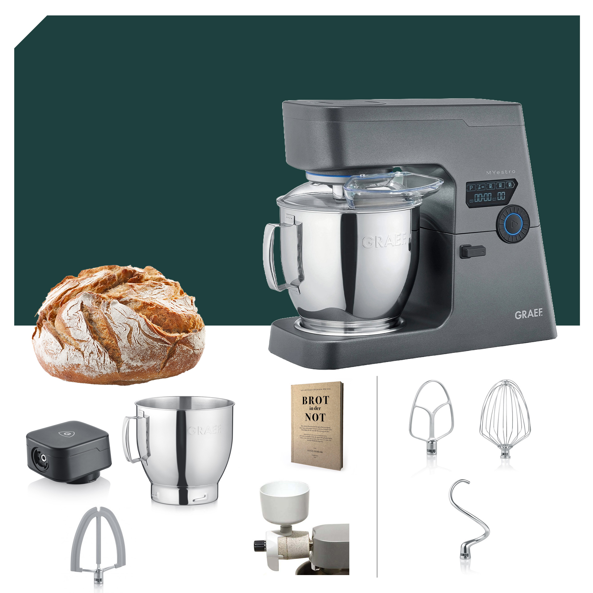 Brotback Deluxe Paket Graef MYestro Anthrazit Küchenmaschine KM 7016 