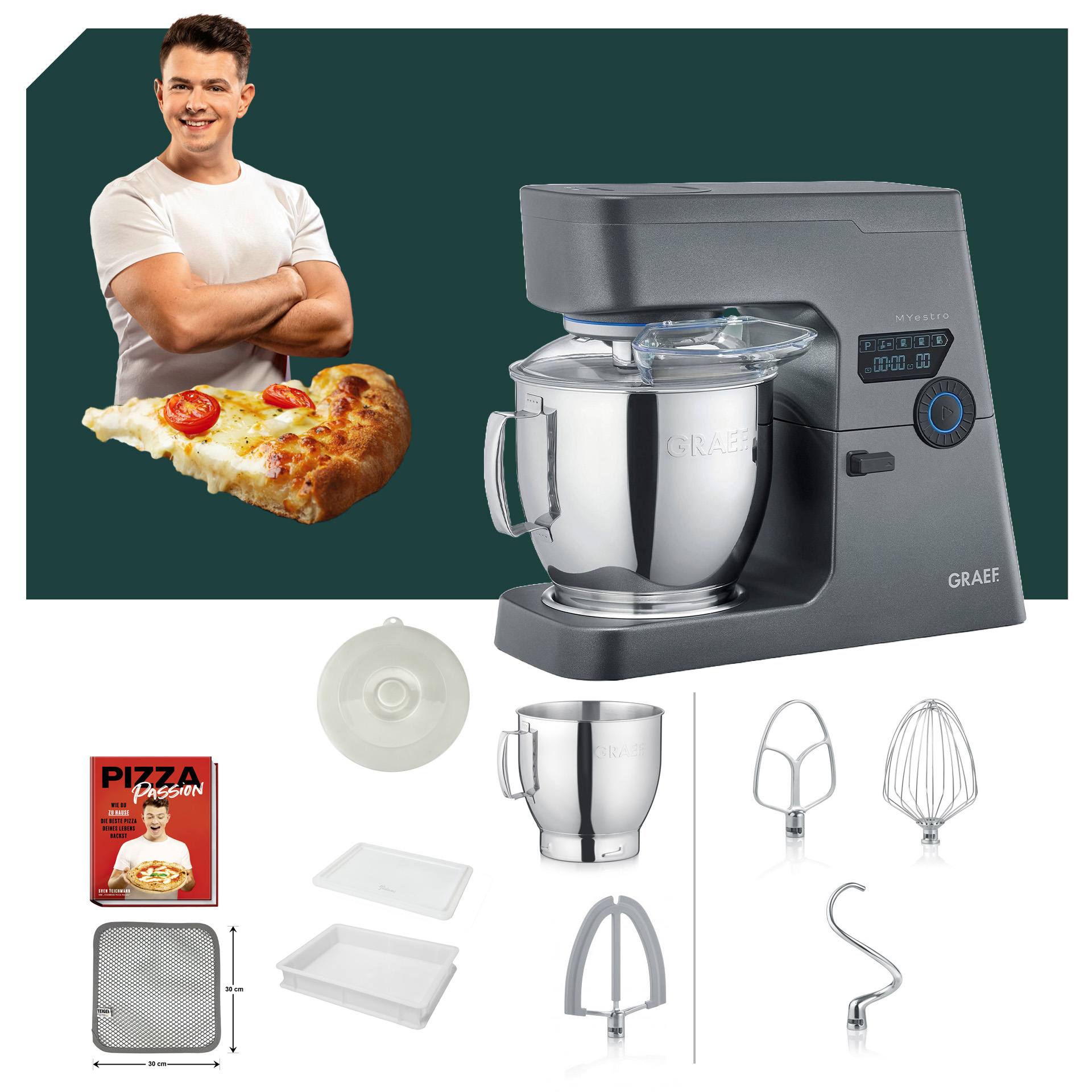Pizza Paket Graef MYestro Anthrazit Küchenmaschine KM 7016  
