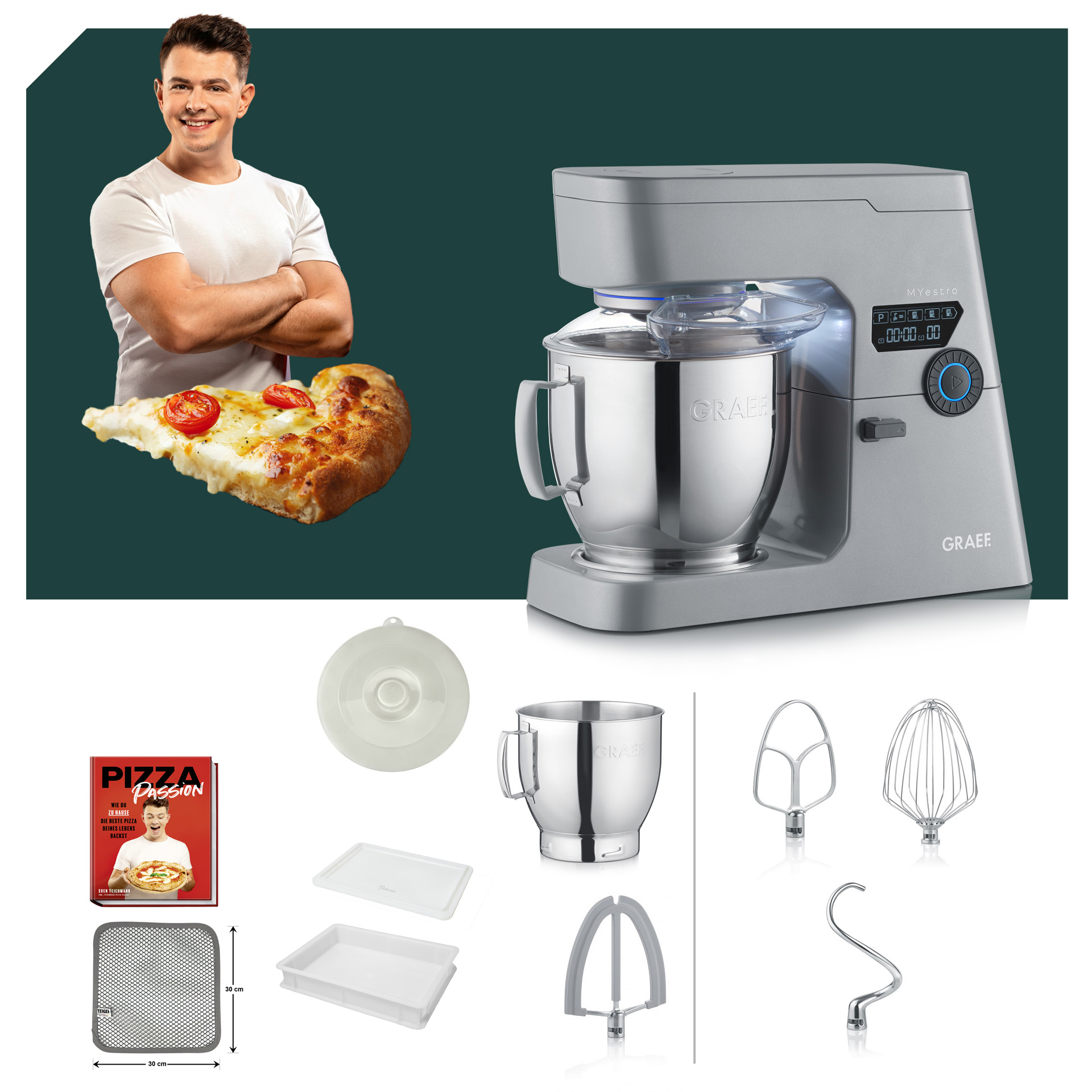 Pizza Paket Graef MYestro Light Grey Küchenmaschine KM 7010EU