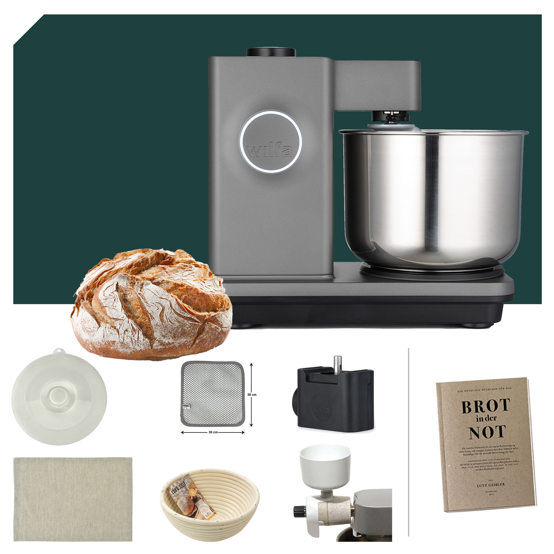 Brotback Deluxe Paket Wilfa Probaker NXT KM4GY-T70 Grau + 10 Jahren Garantie