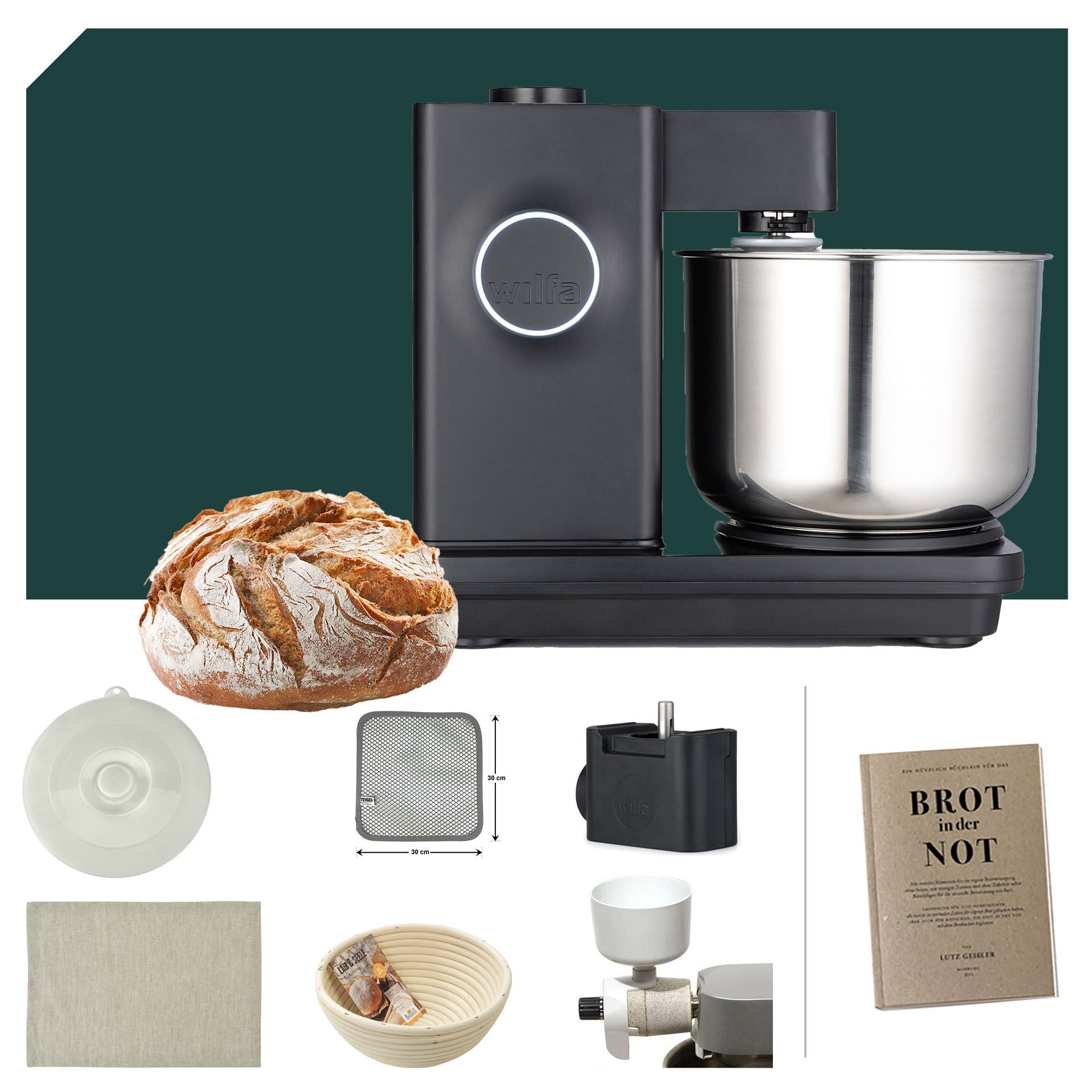 Brotback Deluxe Paket Wilfa Probaker NXT KM4B-T70 Schwarz + 10 Jahren Garantie 