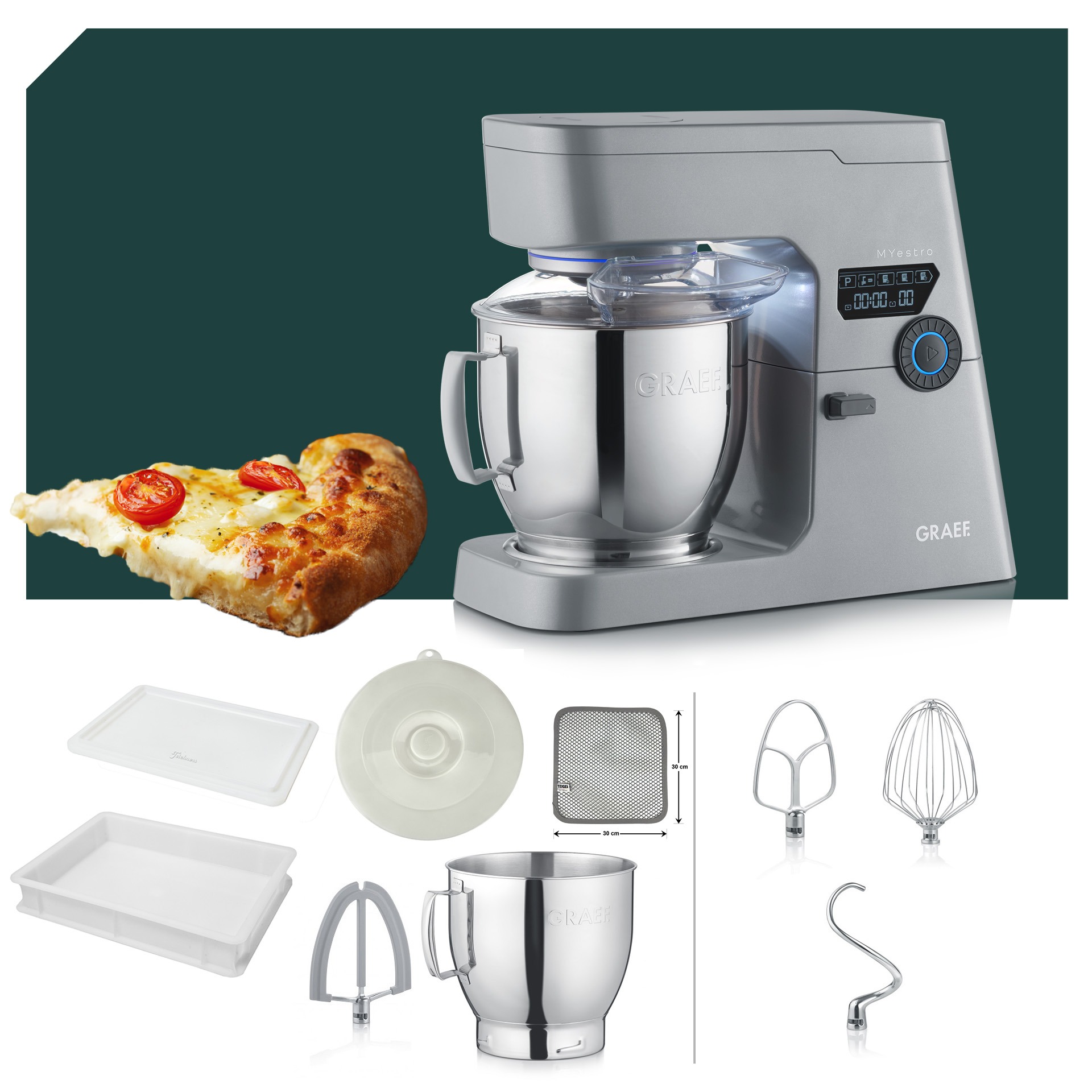 Pizza Paket Graef MYestro Light Grey Küchenmaschine KM 7010EU