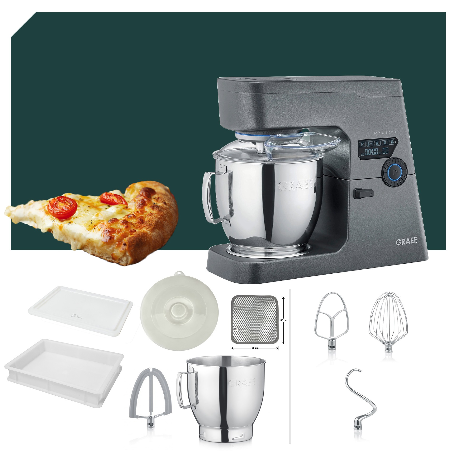 Pizza Paket Graef MYestro Anthrazit Küchenmaschine KM 7016  