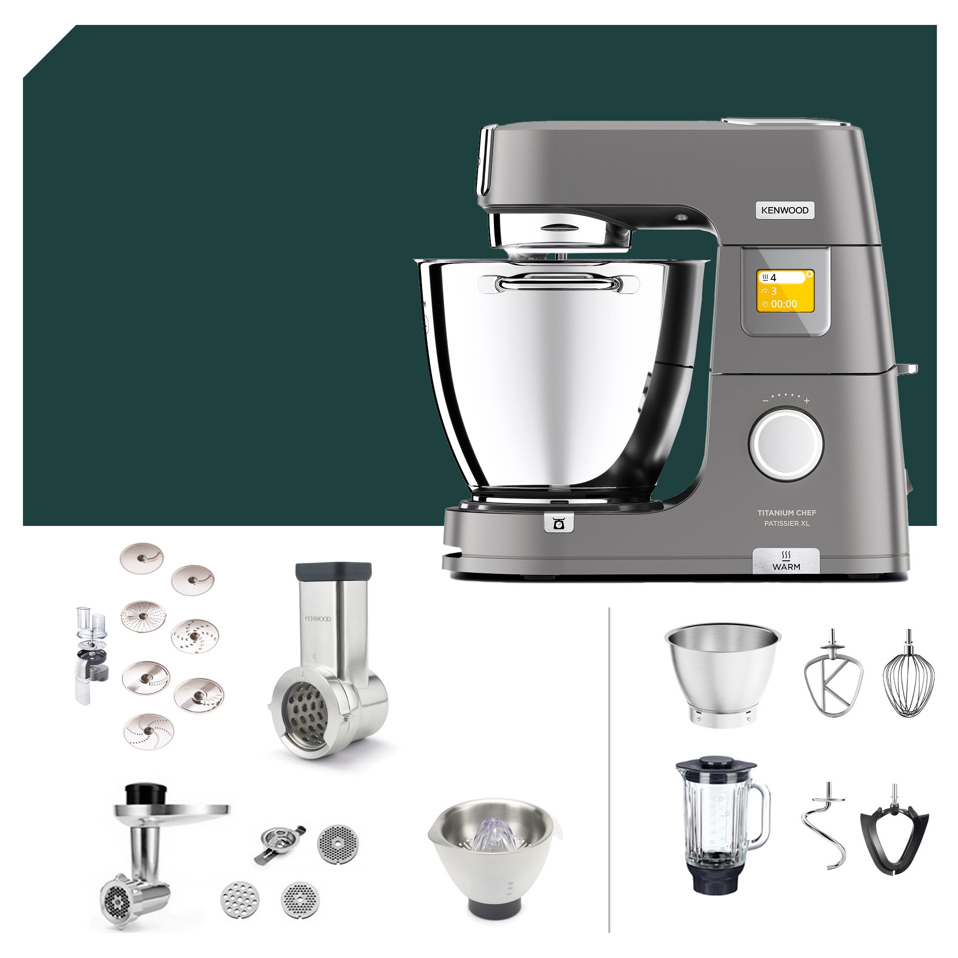 Reiben-Paket Kenwood Titanium Chef Patissier XL KWL90.594SI Küchenmaschine mit Deutscher Garantie