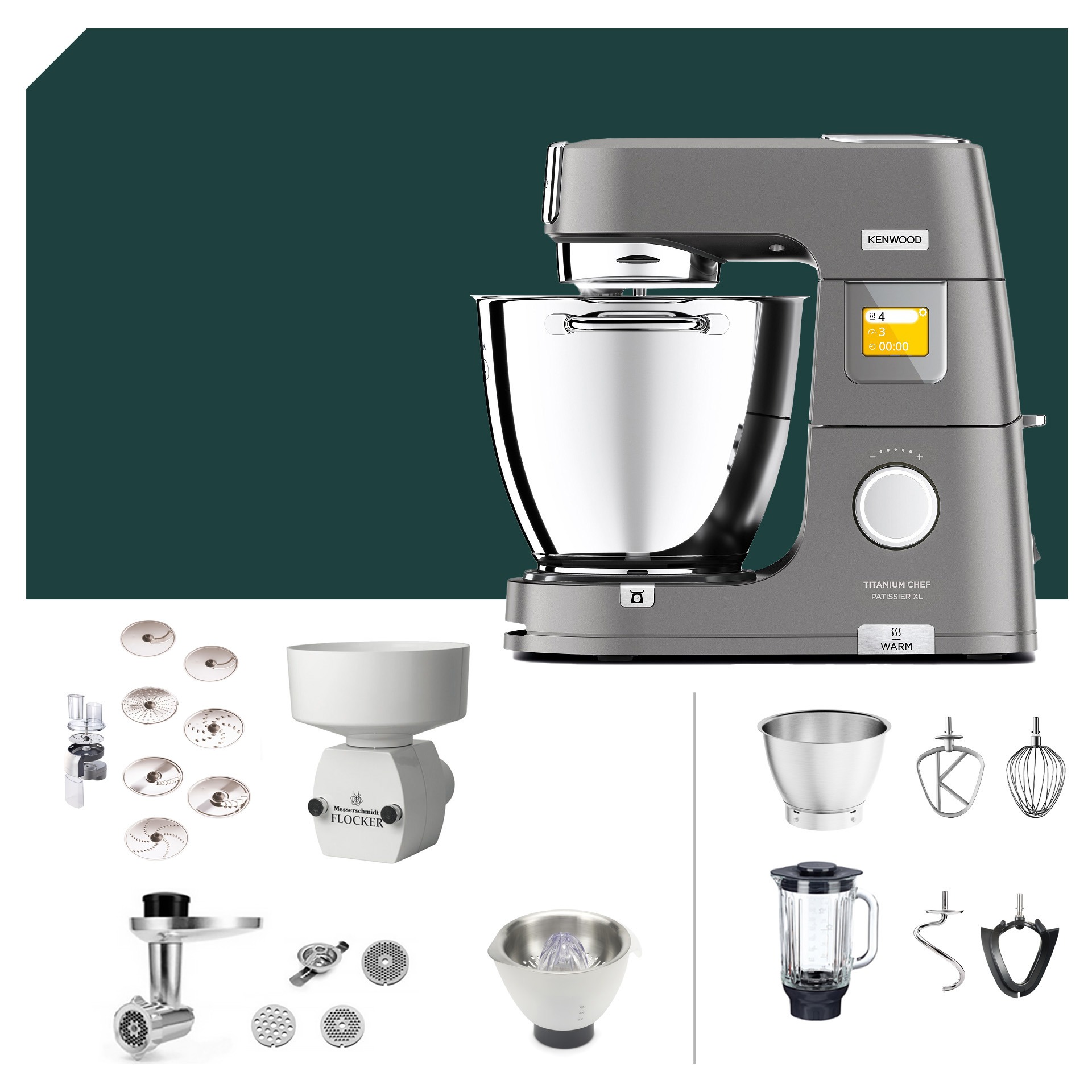 Fitness-Paket Kenwood Titanium Chef Patissier XL KWL90.594SI Küchenmaschine mit Deutscher Garantie