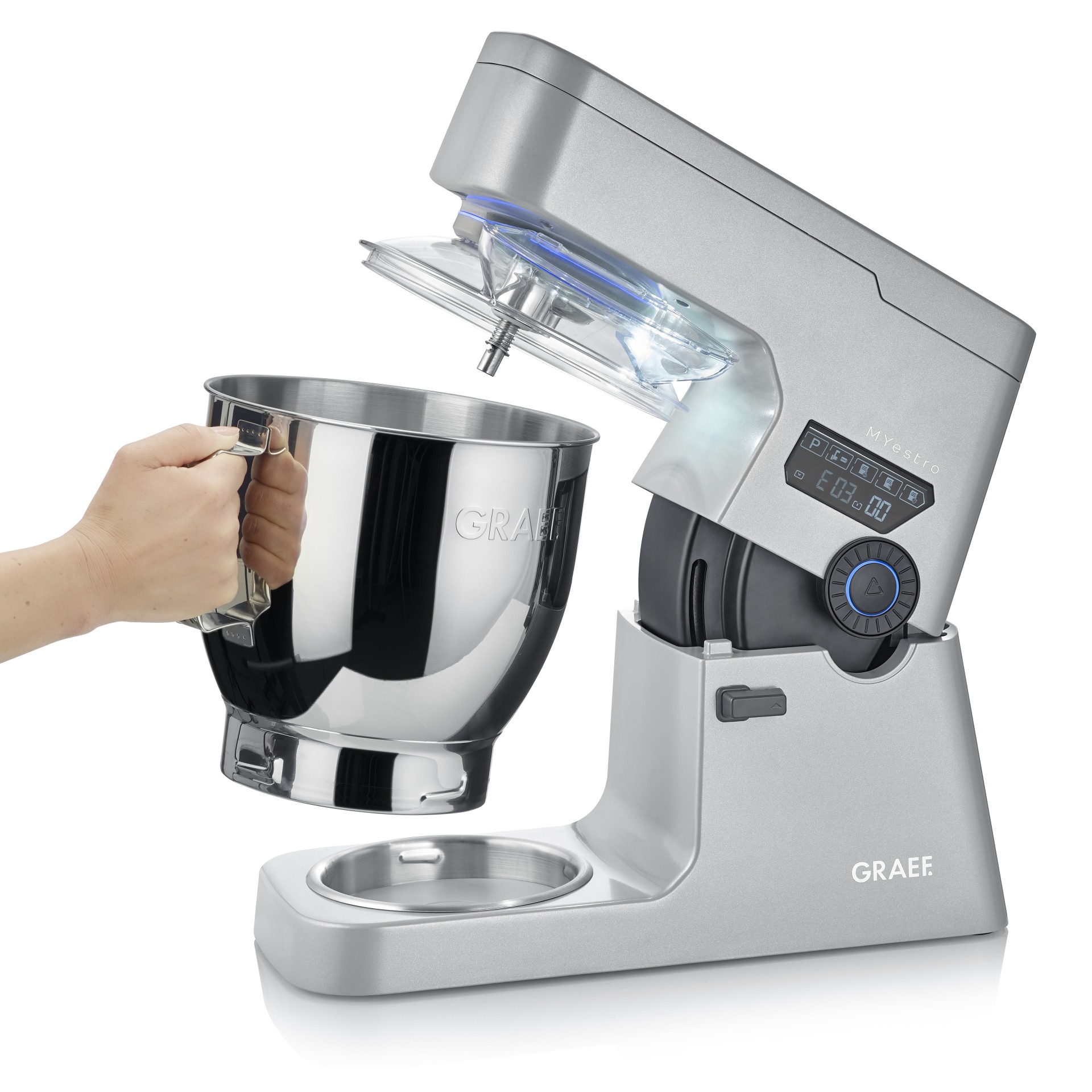 Graef MYestro Light Grey Küchenmaschine – robust und leistungsstark für ambitionierte Bäcker.